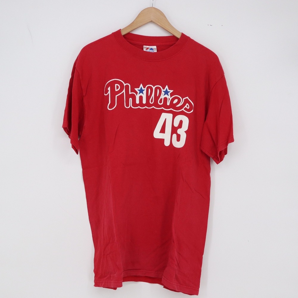 Philadelphia Phillies T-Shirt Mens L Red MLB Baseball Majestic 1130 Excellent